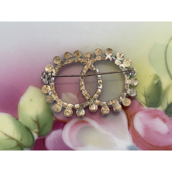 Vintage 1950s Blue Clear Rhinestone Double Eternity Circle Brooch - Picture 3 of 7